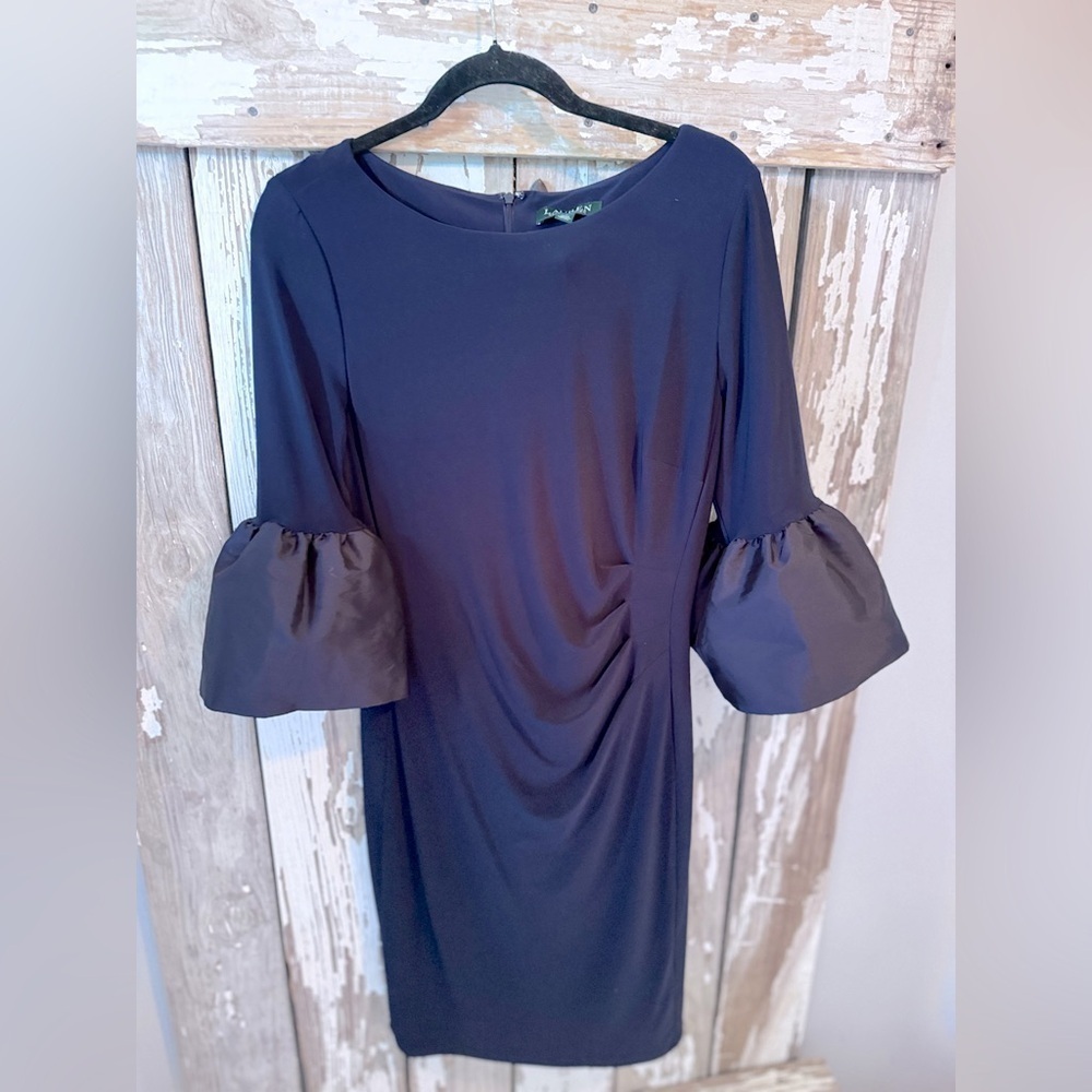 Ralph Lauren Puff Sleeve Dress Navy Size 12 Lined